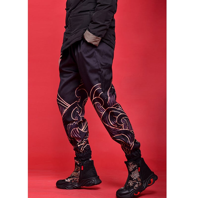 [Mumuki Series] ★Pants★ 2color Tops Unisex Men's Large Size Black Black Print