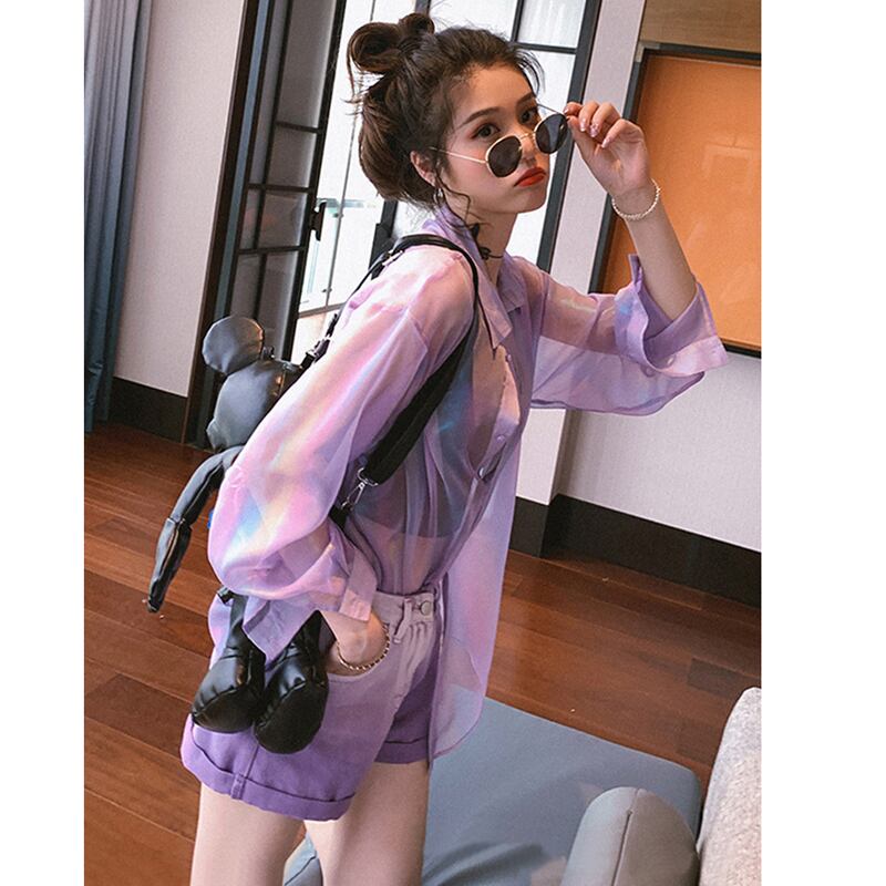 [XIAOS Series]★Polarized Shirt★ 2color Sun Protection Thin Fashion Loose Tops SML XL Purple White