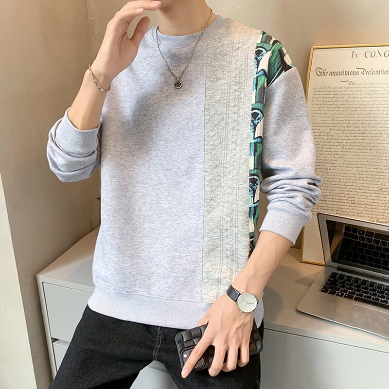 [MDW Series] ★Tops★ 3color switching men's long sleeve round neck black white gray ML XL 2XL