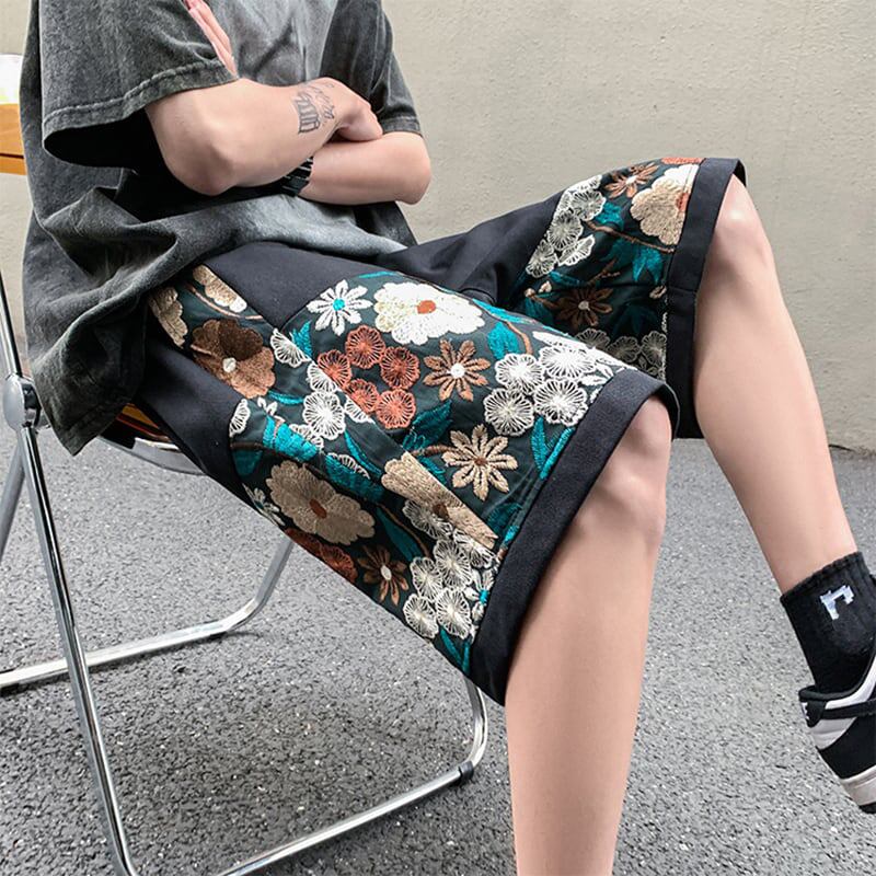 [V37 Series]★Shorts★ 2color Shorts Summer Clothes Embroidery Floral Pattern Unisex Large Size Casual