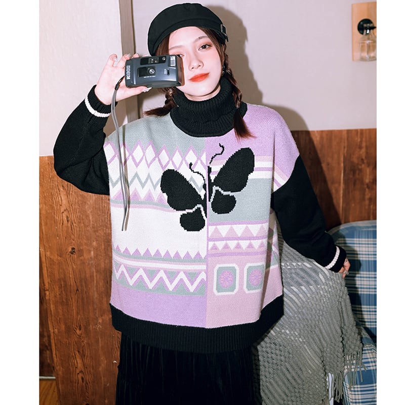 [Kokaisha --- Flashing Butterfly Series] ★China style tops★ Sweater, thick, warm, high neck, butterfly, cute