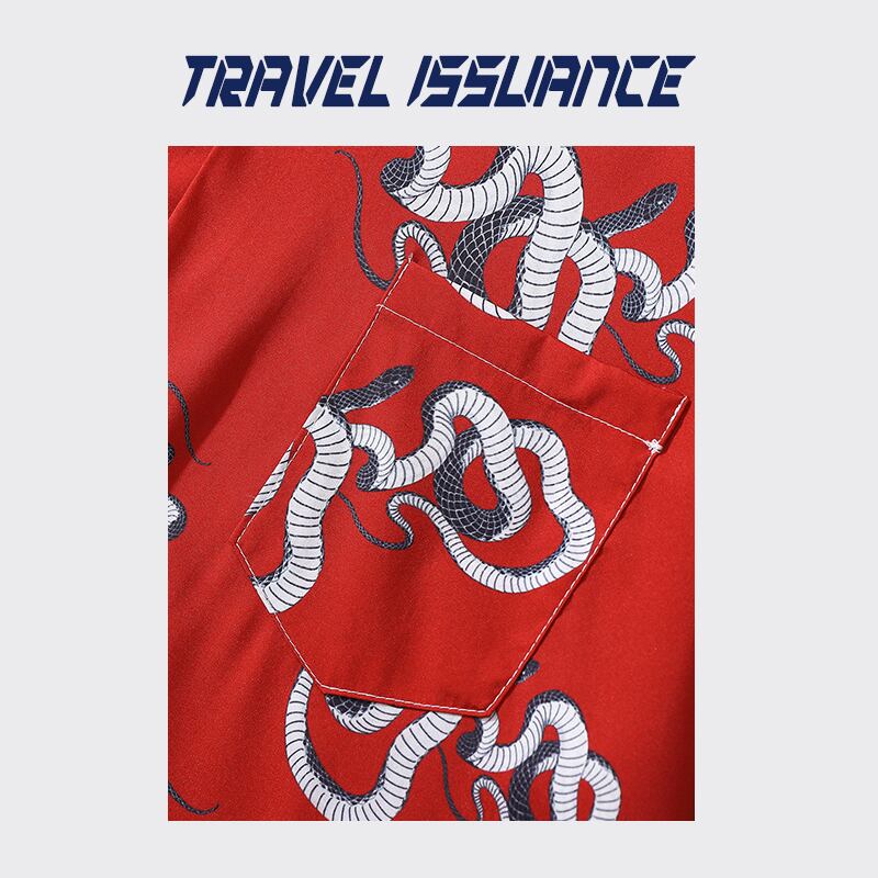 [TRAVEL ISSUANCE Series]★Shirt★ 2color Tops Short Sleeve Shirt Snake Print Spring/Summer Unisex Men's Black Red