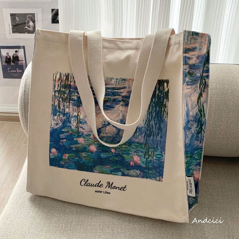 [Andcici Series] ★Bag★ Large capacity oil painting style campus bag for commuting to work or school, date, casual, blue, blue