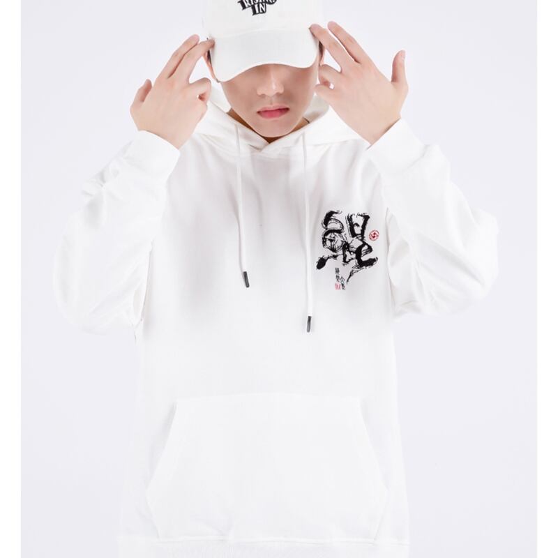 [Machiha clan series] ★China style hoodie★ 2color black or white whale embroidery wave black white tops large size