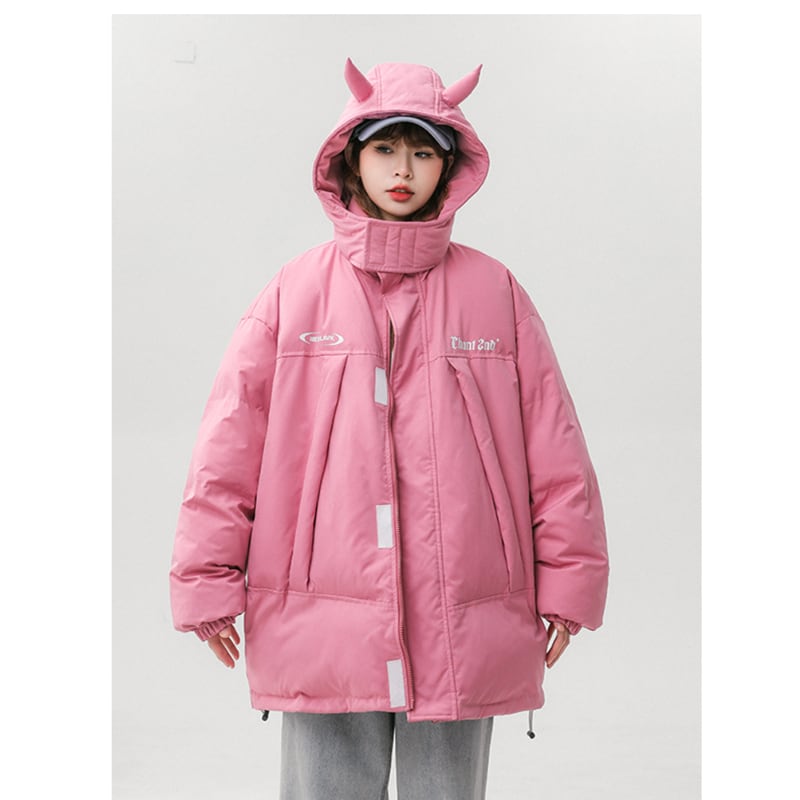 [Suikoishi Series] ★Winter Coat★ Cotton Coat Outerwear 3color Unisex Men's Cute Ears Pink Black Beige