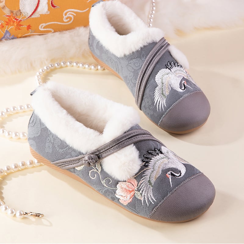 [Kumobatanosari series] ★Embroidered shoes★ Chinese shoes 2color floral pattern size 35-40 cute autumn/winter shoes cranes