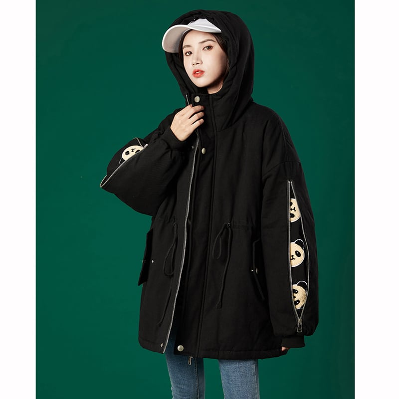 [YICHAN Series]★Winter Coat★ 3color Outer Panda with Hat Winter Clothes Cotton Coat Black Beige Blue