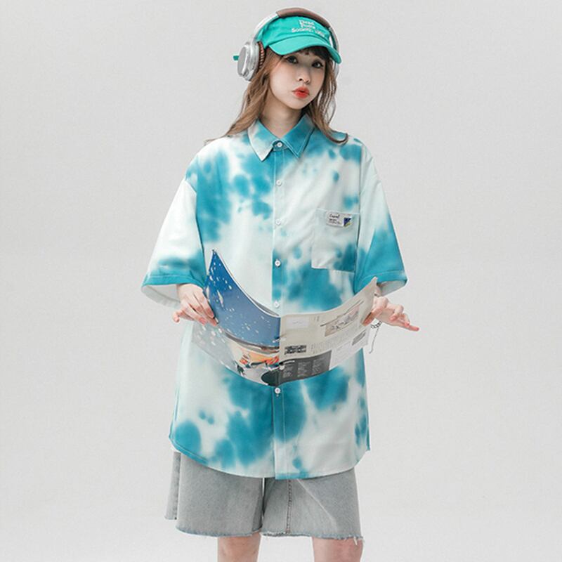 [CHAOMEICHEN Series]★Shirt★ 3color Tops Thin Summer Clothes Unisex Men's Blue Green Brown