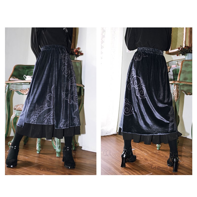 [Ancient monster house---Shanhai Jing Kunlun series] ★China style skirt★ Bottoms velvet velvet retro