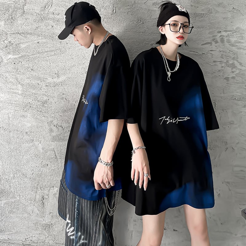 [Kiao Series] ★T-shirt★ Tops Unisex Men's Fashion Men's Color Scheme Loose Black Blue SML XL 2XL