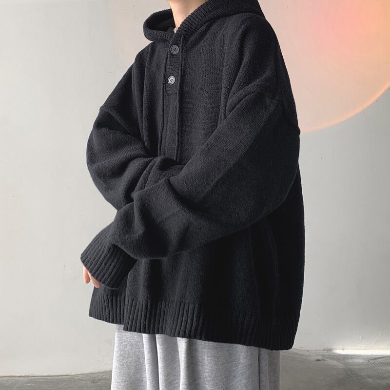 [Emeisa Series]★Sweater★ 2color Knit Tops Parka Unisex Men's Simple Gray Black