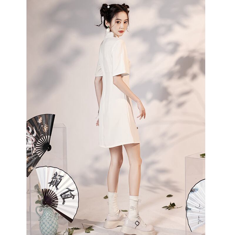 [YUEQIAO series] ★Cheongsam dress★ Short length embroidery Chinese style dress Chinese clothes White White