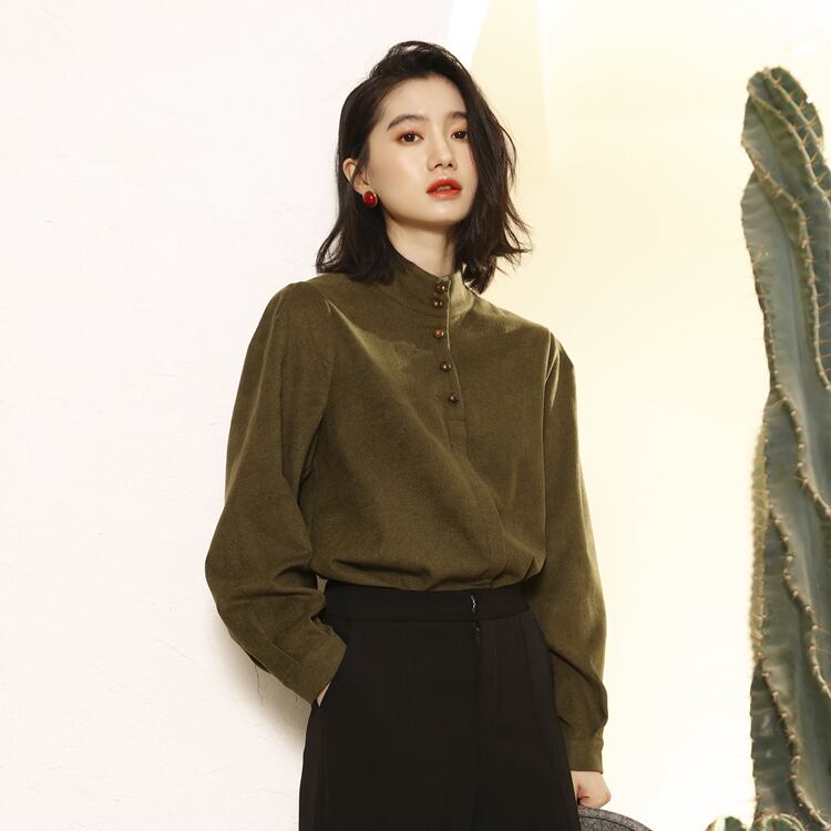 [LAWO Series]★Shirt★ 2color Tops Ladies Simple Apricot Green Improves Temperament