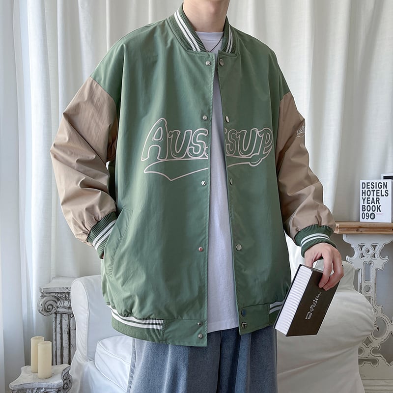 [HKHB Series]★Jacket★ 3color Stadium Jacket Outerwear Unisex Men's Large Size Black Green Beige