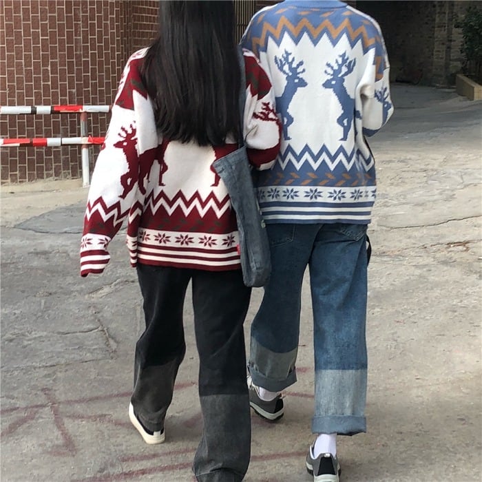 [LUSEN Series]★Sweater★ 2color Knit Tops Christmas New Year Deer Unisex Men's Red Blue