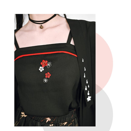 [Old Monster---Sakura Dye Series]★China style camisole★Sexy embroidered Easy to match Black Black