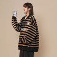 Load image into Gallery viewer, [Fujiiman Series]★Tops★ POLO neck unisex men's horizontal stripes striped pattern dark brown color scheme ML XL 2XL
