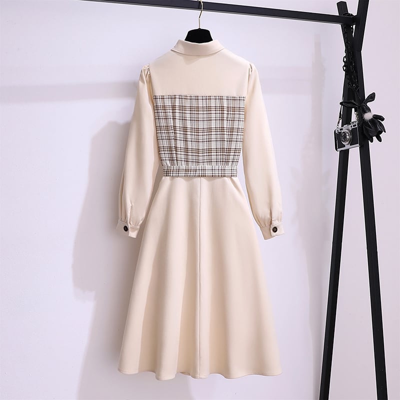 [MEIYI Series] ★One Piece★ Switching Plaid Shirt Dress Long Sleeve Improves Temperament