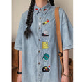 Load image into Gallery viewer, [KKTLL Series]★Shirt★ Embroidered shirt, short sleeve shirt, tops, unisex, men's ML XL denim shirt, cartoon
