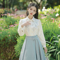 Load image into Gallery viewer, [Tatsuko Chenis Series]★Setup★ 2-piece set shirt + skirt retro embroidery date white blue
