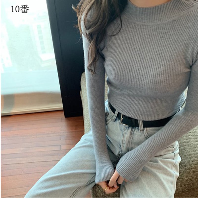 ★Knit tops★ 10 color selection Easy to match Slimming Easy to match Blue Black Red Pink Green Gray White Cheap