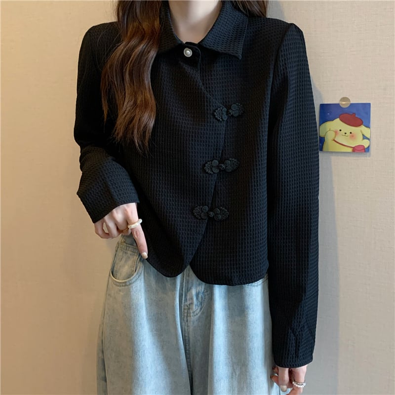 [壹號人家 Series] ★China style shirt★ 4 colors POLO neck China button tops Brown Black White Blue