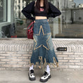 Load image into Gallery viewer, [OURI Series]★Denim Skirt★ Long Skirt Bottoms Large Size Star Star Fashionable Wear
