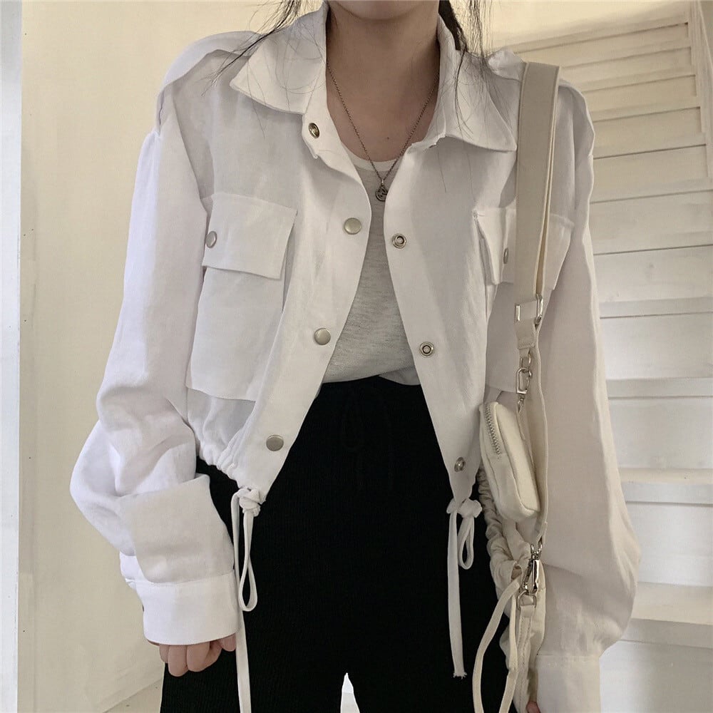 [XIXI Series]★Jacket★ 2color Outer Short Length Simple Dark Gray White SML XL