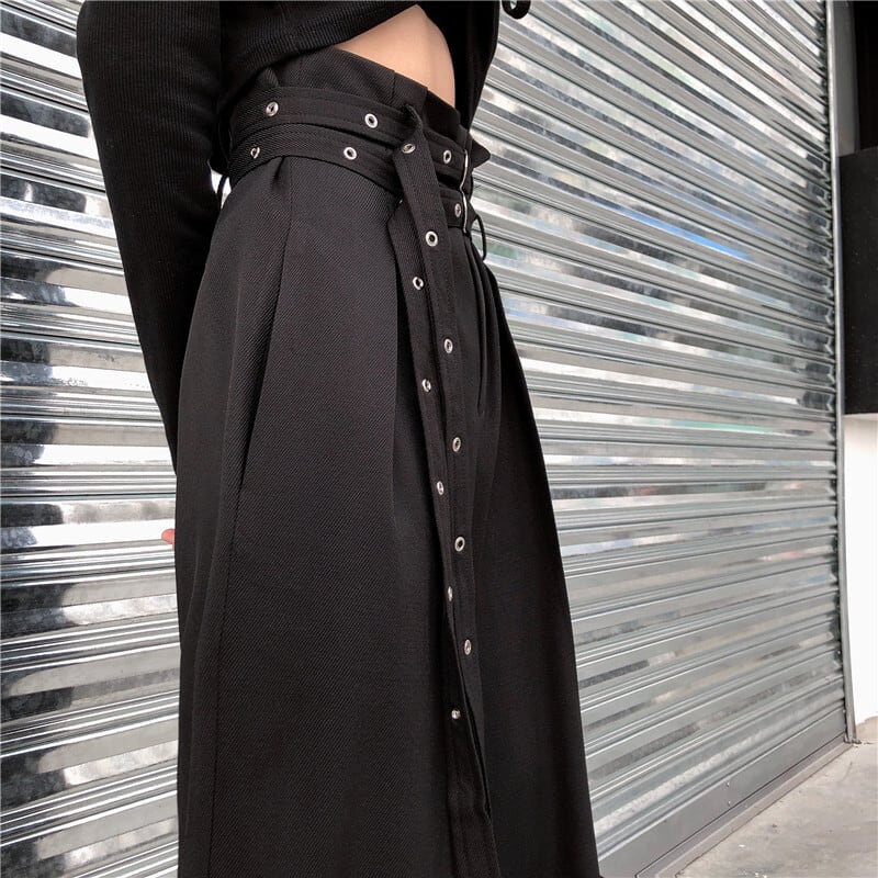 [Demon King Series]★Gaucho Pants★ Pants Bottoms Gaucho High Waist Long Length Plain Black Black Casual