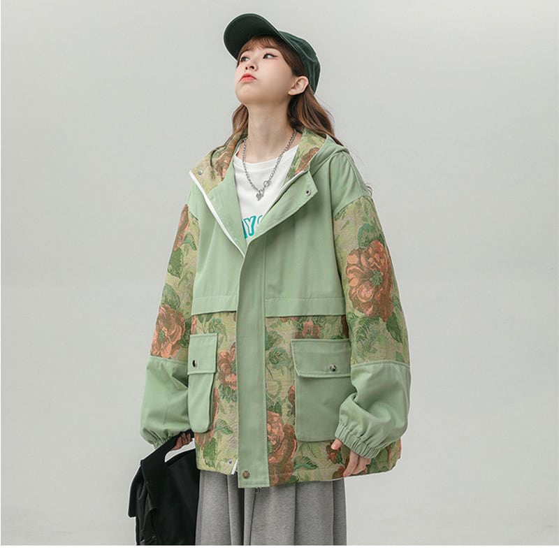 [SENSU Series]★Jacket★ Outerwear 3color Oil Painting Style Floral Pattern Unisex Men's Large Size Switchable