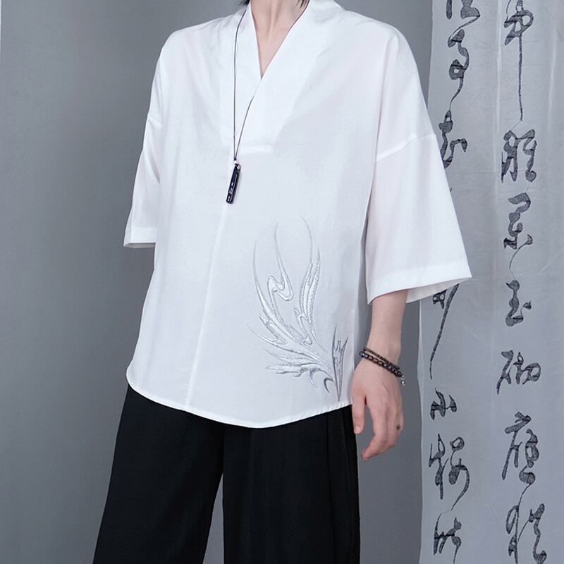 [Kuraho Koya Series] ★Chinese style tops★ 2color black or white embroidered shirt Chinese clothes improved Tang suit cotton linen original