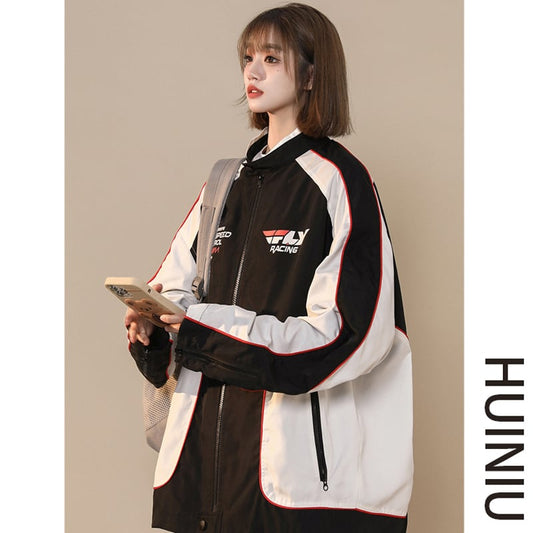 [HUINIU series]★Jacket★ 2color outerwear unisex men's color scheme red black ML XL 2XL