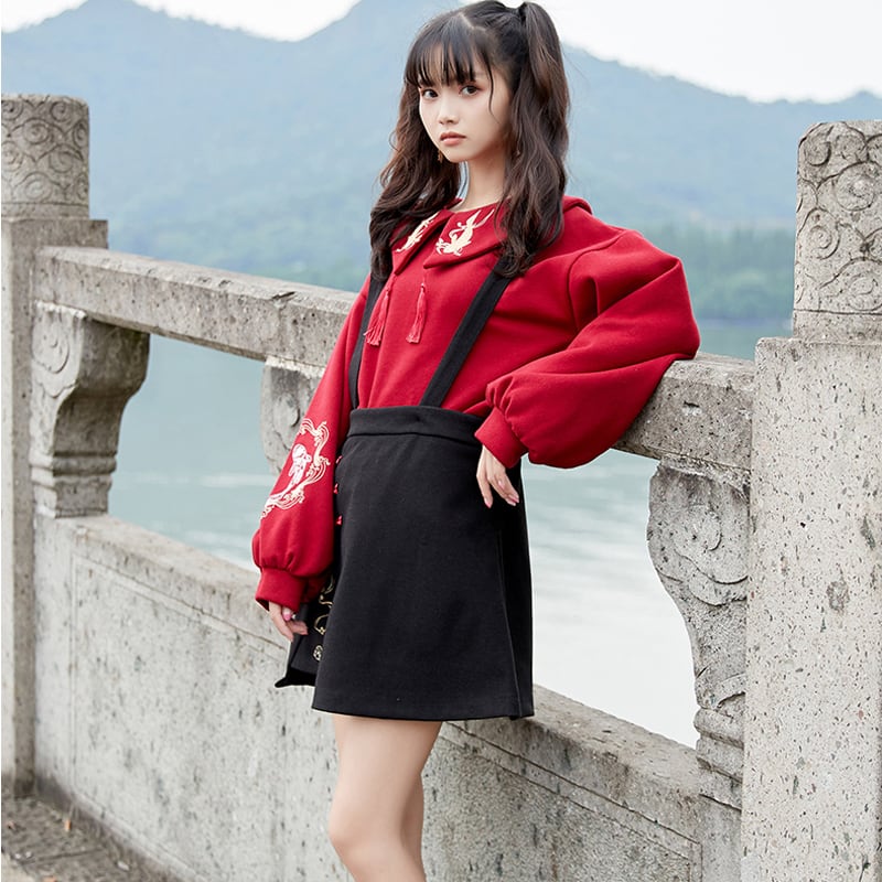 [Kokucho Series]★China style setup, single item order★ Tops or hanging skirt SML XL Red Black Cute