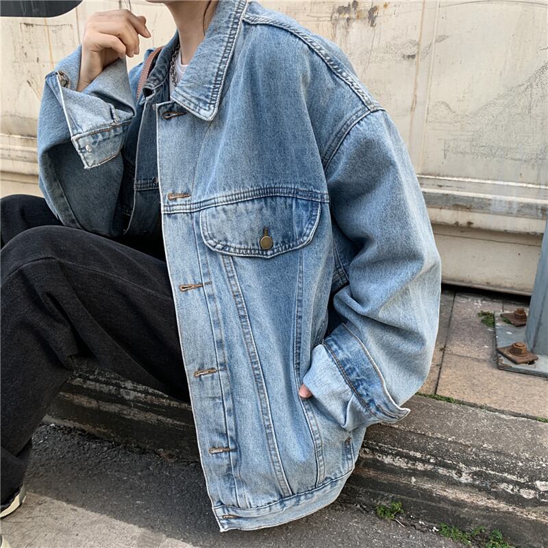 [Mikiko Series]★Denim Outer★ Jacket Coat Fashion Loose Easy to Match SML XL Blue Blue