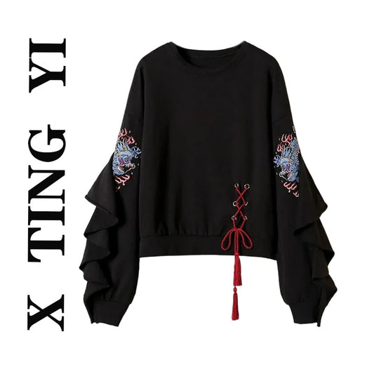 [XTINGYI Series]★Chinese style setup, single item order★ Tops or pants Casual Embroidery Black Black