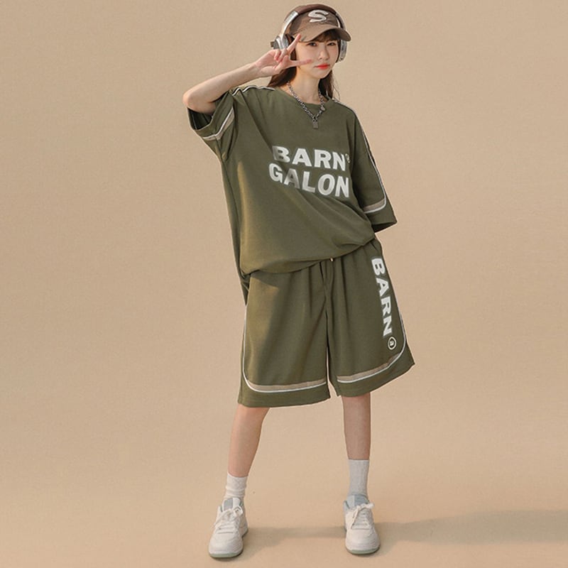 [CHAOMEICHEN Series]★Setup★ 3color T-shirt + Shorts Summer Clothes Unisex Men's Beige Green Black