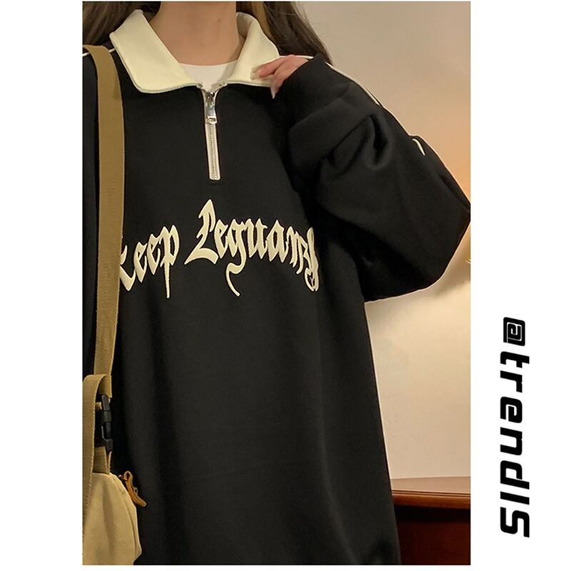 [BIGEMAN Series]★POLO shirt★ 2color long sleeve tops unisex men's black beige large size