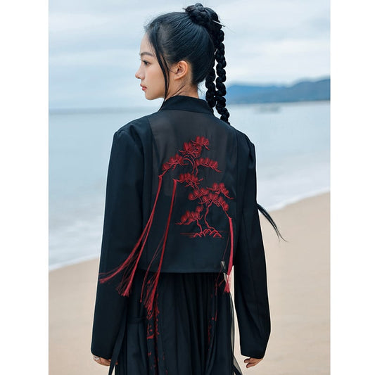 [Daiseiryusu Series] ★China style outerwear★ Tops embroidery black black unique color scheme slimming original