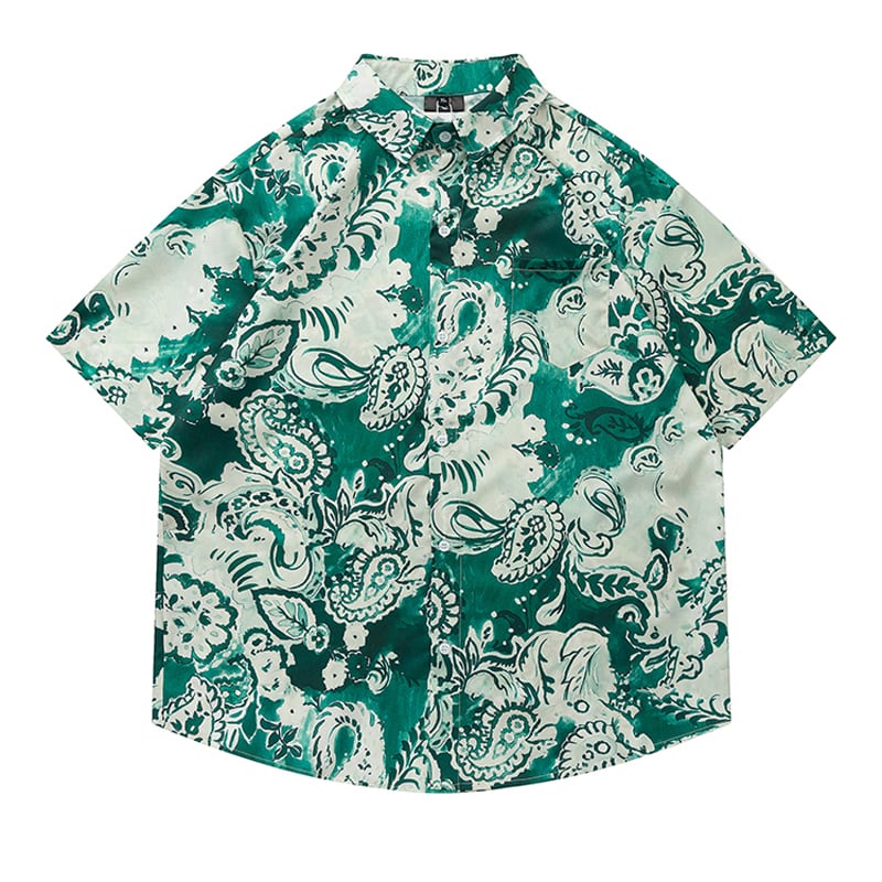 [JINKESEN Series]★Shirt★ Tops Printed Short Sleeve Shirt Unisex Men's Summer Clothes Green Green