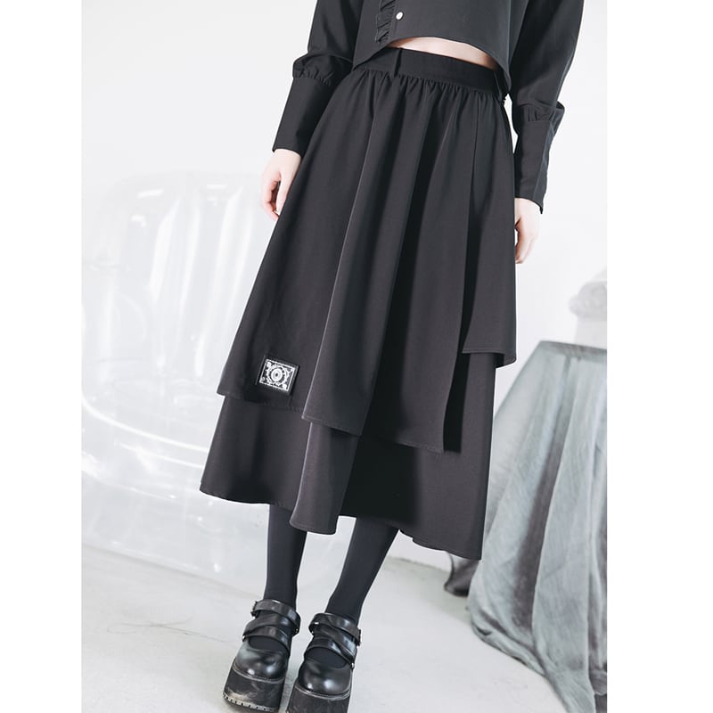 [Kokaisha---Eyeball Rose Series] ★Chinese style skirt★ Bottoms Chinese clothing S M L XL Easy to match Black Black Irregular