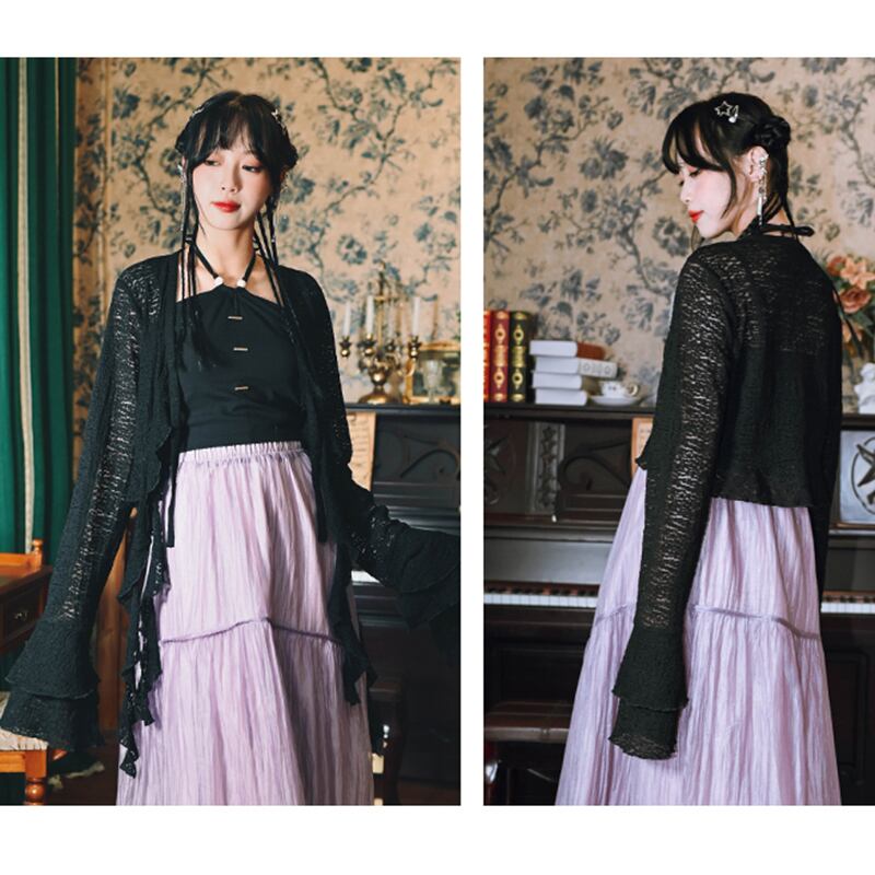 [Kokaisha---Senmugin Series] ★China style outerwear★ Lace happi coat original black black easy to match