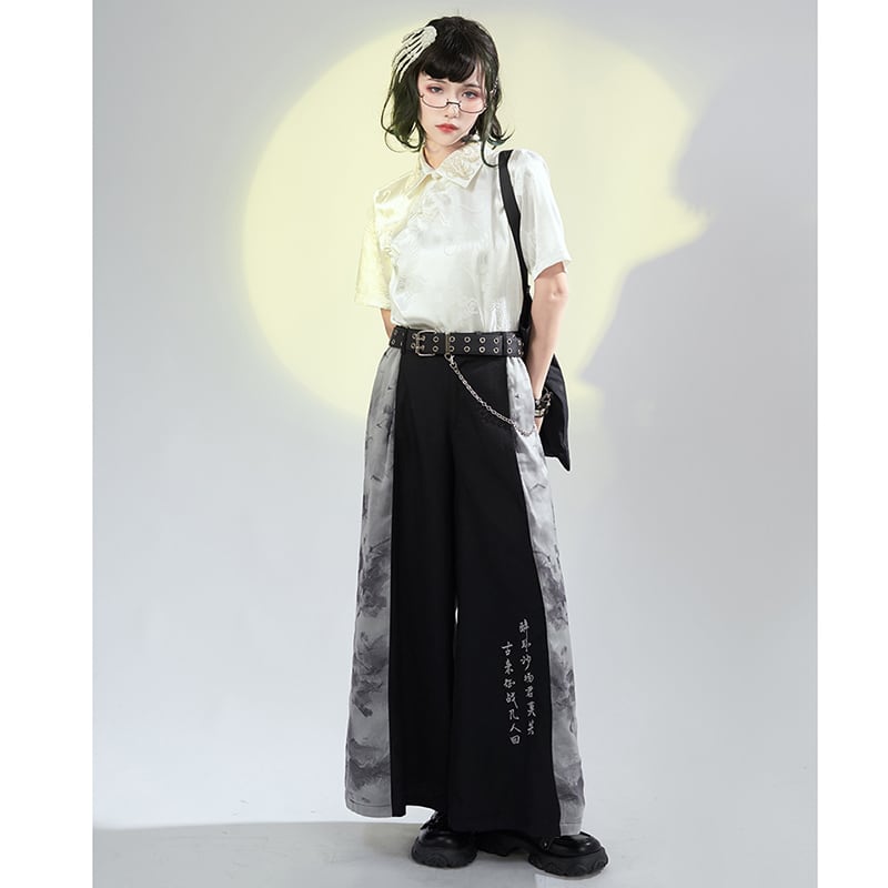 [Kyodo Series]★China style trousers★Bottoms, casual pants, gaucho pants, unisex, men's, letter pattern