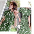 Load image into Gallery viewer, [Weice series] ★China style dress★ Improved cheongsam dress Floral pattern dress Slimming green Green
