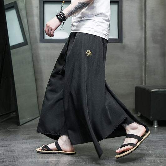 [Small Trouble Series]★China Style Pants★ Gaucho Pants Bottoms Unisex Men's Large Size Plain Black Retro