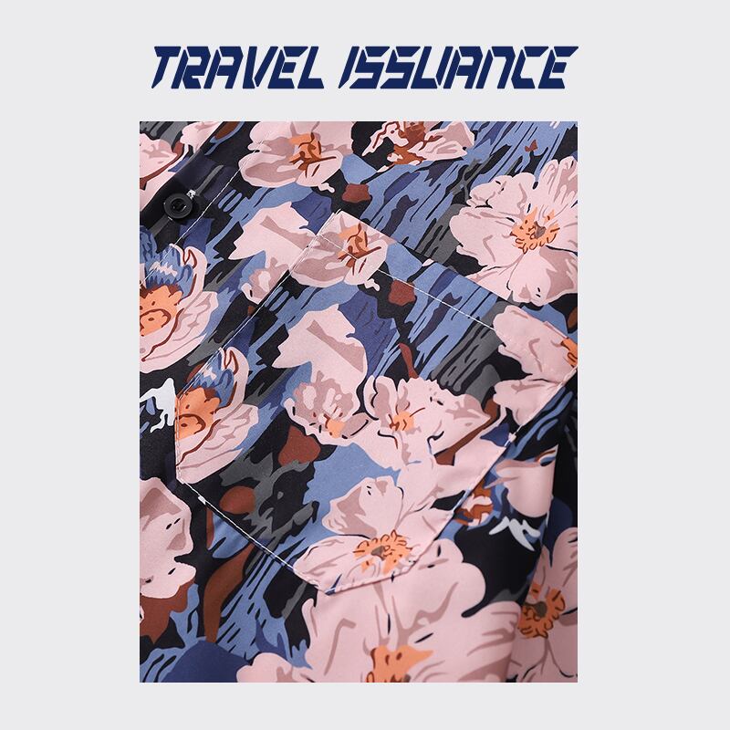 【TRAVEL ISSUANCEシリーズ】★レトロ シャツ★ 花柄シャツ 男女兼用 メンズ 海辺 旅行 撮影 ブルー 青い 可愛い 合わせやすい