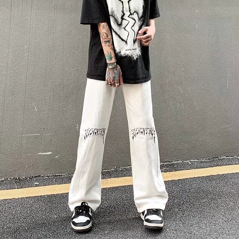 [MGJM Series]★Denim Pants★ 2color Bottoms Trousers Unisex Men's Slimming Black White Easy to match