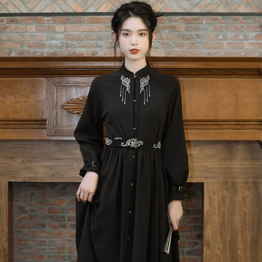 [Treasure Island Series]★Chinese style dress★ Long length Hanfu dress Chinese style Black Black