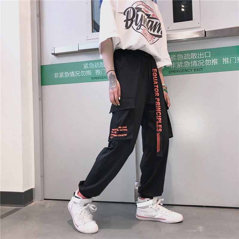 [Miyakoya Series] ★Casual Pants★ Sports Style Alphabet Bottoms Black Unisex Costume