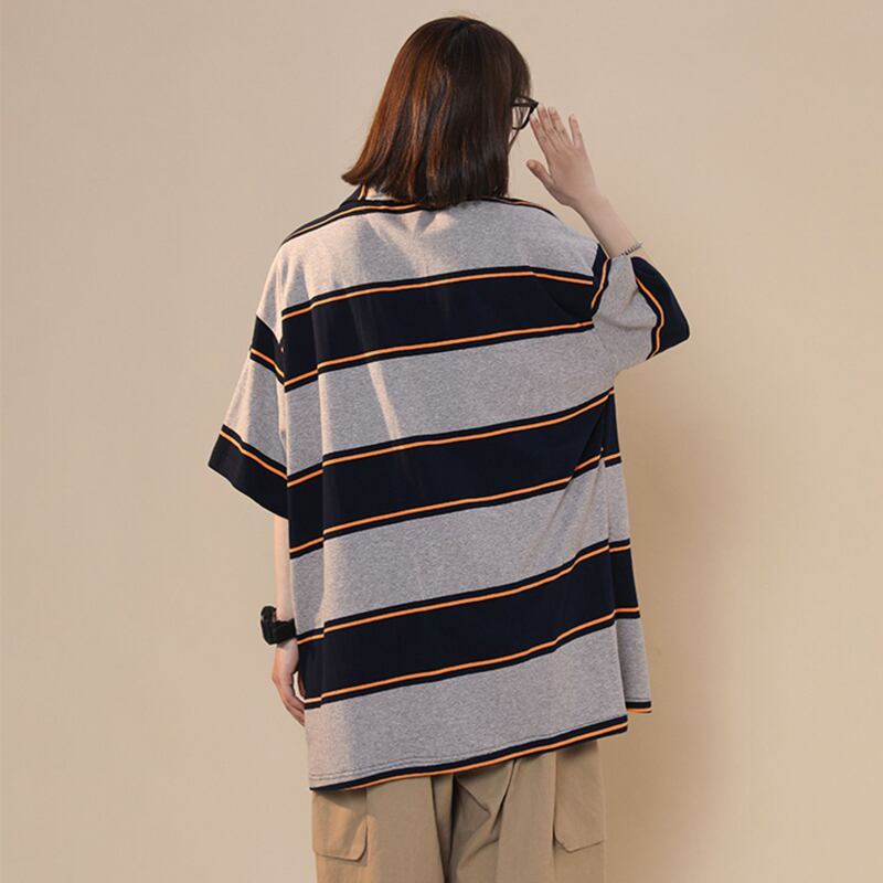 [CHAOMEICHEN Series]★Polo shirt★ 3color tops, short sleeve T-shirt, unisex, men's, striped pattern, horizontal stripes