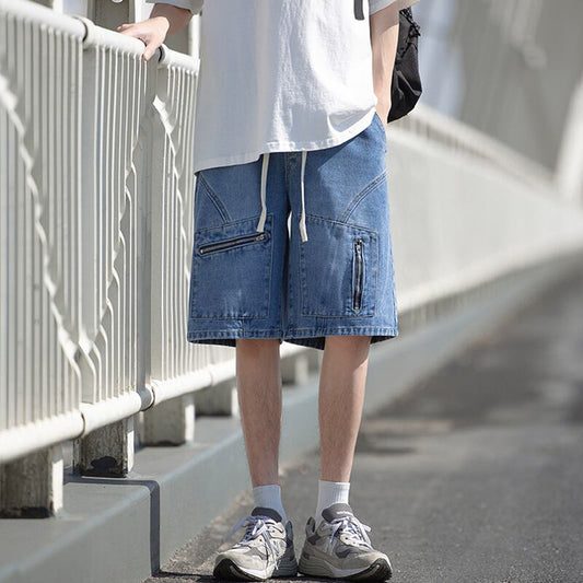 [BIGEMAN Series]★Denim shorts★ 3color bottoms short length pants unisex men's large size classic blue black